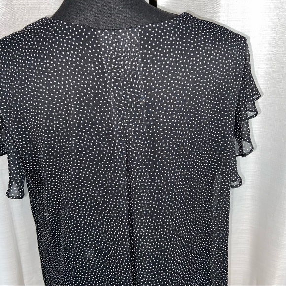 Emma & Michele sheer flutter dress L black w/white polka dot - Picture 4 of 6
